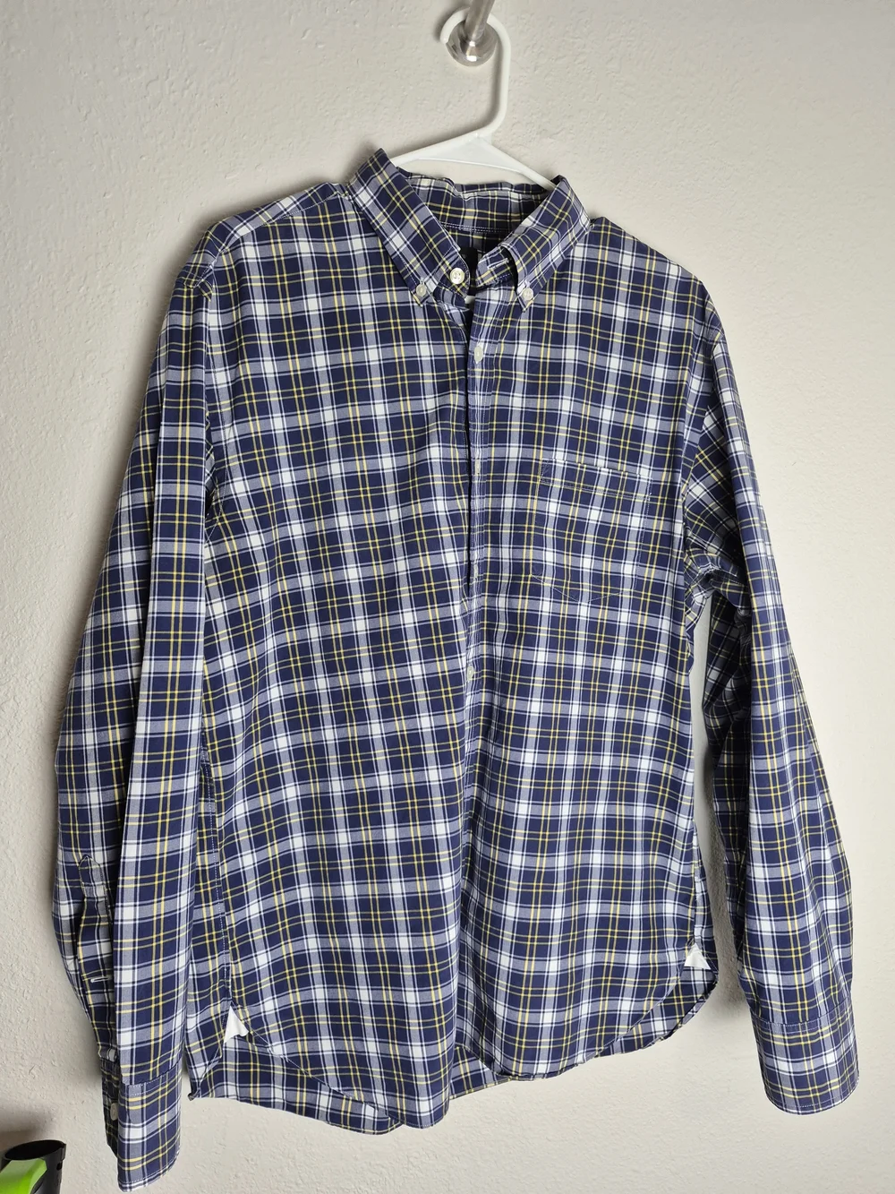 J. Crew Navy and White Plaid Button-Down Shirt with Yellow Accents